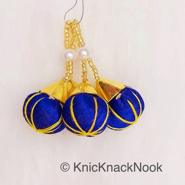 Royal Blue Tassels Art Silk Fabric Balls Bunch, Latkan, Embellishments